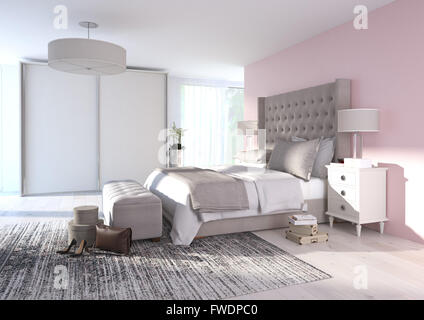 Chambre confortable avec une jolie décoration. Le rendu 3D Banque D'Images