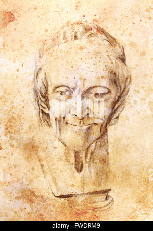 Dessin du philosophe Voltaire sculpture sur abstract background Banque D'Images