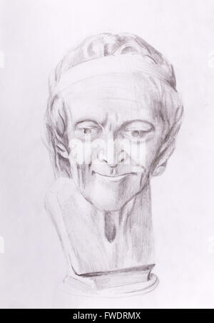 Dessin du philosophe Voltaire sculpture sur abstract background Banque D'Images