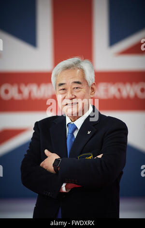 Centre national de tae kwon do à Manchester Chungwon Choue, président de la Fédération Mondiale de Taekwondo Banque D'Images