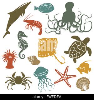 Les animaux de la mer et poissons icônes - vector illustration Illustration de Vecteur
