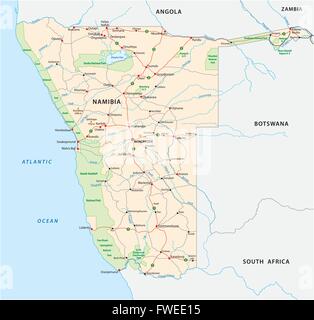 Routes détaillées et la carte du parc national de Namibie Illustration de Vecteur