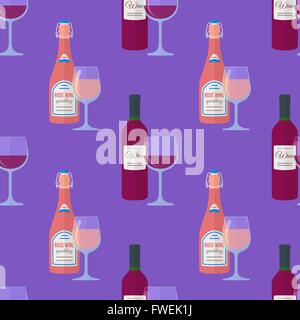 Télévision couleur rose vector design pétillant et bouteilles de vin rouge sans lunettes sur fond violet Illustration de Vecteur