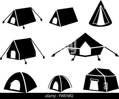 Ensemble d'icônes tente en silhouette, style vector Illustration de Vecteur