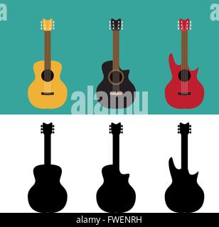 Jeu de guitare en télévision et silhouette, style vector Illustration de Vecteur