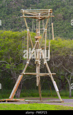 Un camp sur la côte nord d'Oahu à Hawaii a un cours de stunt pour la formation et le plaisir entre la végétation tropicale et Banque D'Images