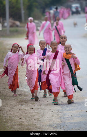 Les nonnes bouddhistes traditionnelles en robes, Mandalay, Myanmar, en Asie du sud-est Banque D'Images