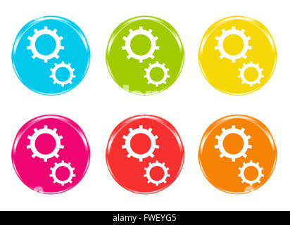 Icônes des pignons en bleu, vert, jaune, rose, rouge et orange Banque D'Images
