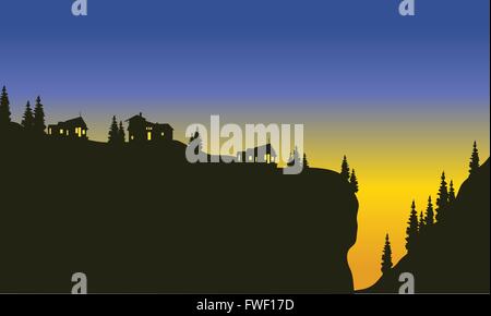 Silhouette d'arbres sur la falaise Illustration de Vecteur