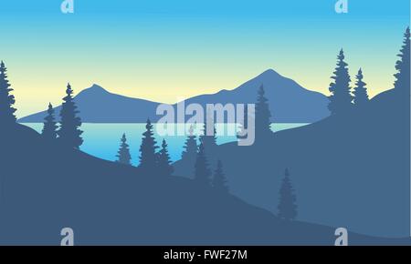 Montagne Paysage avec l'épinette Illustration de Vecteur