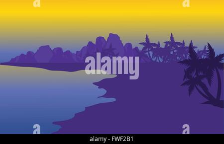 Silhouette de plage avec origines violet Illustration de Vecteur