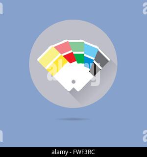 Sélecteur de couleur modèle plat long shadow icône vecteur en cercle sur fond bleu pastel Illustration de Vecteur