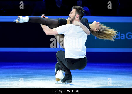 Dimanche 3 Avril 2016 : Gabriella Papadakis et Guillaume Cizeron (FRA) effectuer à l'Union Internationale de Patinage Champions du Monde exposition, tenue au TD Garden, à Boston, Massachusetts.Eric Canha/CSM Banque D'Images