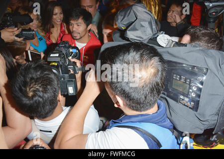 Las Vegas, Nevada, USA. 5ème apr 2016. Pacquioa Manny Boxer assiste à l'arrivée day event le 5 avril 2016 au MGM Grand Hotel pour son prochain match de championnat de boxe super-légers avec Timothy Bradley à Las Vegas, Nevada. Crédit : Marcel Thomas/ZUMA/Alamy Fil Live News Banque D'Images