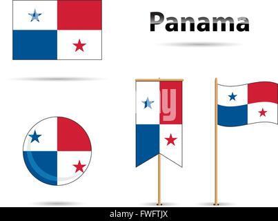 Ensemble de drapeaux de Panama, rouge et bleu Illustration de Vecteur