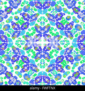 La technique de collage numérique transparente floral stylisé vérifier pattern design dans des couleurs froides contre fond blanc. Banque D'Images