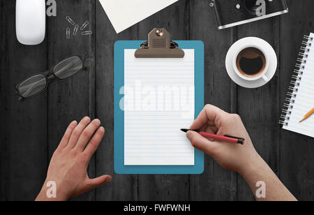 Document, le bloc-notes, bloc-notes, de travail, vue de dessus, des verres, de planificateur, vue, girl, office, bureau, travail, top, financiers, l'annexe Banque D'Images