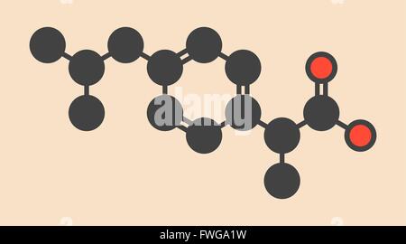 L'ibuprofène l'inflammation et la douleur (AINS) stylisée molécule formule topologique (structure chimique) les atomes sont indiquées comme Banque D'Images