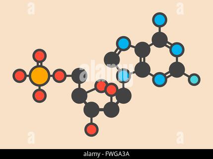 Cancer du sang de fludarabine molécule pharmaceutique formule topologique stylisé (structure chimique) les atomes sont représentés par des cercles de couleur : Banque D'Images