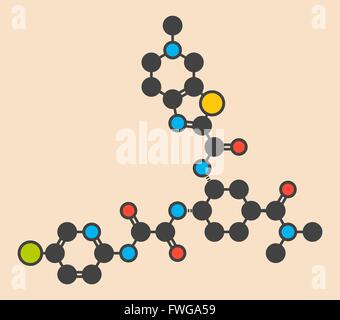 Molécule d'anticoagulant Edoxaban (inhibiteur du facteur Xa direct) formule topologique stylisé (structure chimique) les atomes sont indiquées comme Banque D'Images