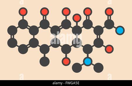 Doxycycline antibiotique (tétracycline) classe stylisée molécule formule topologique (structure chimique) les atomes sont indiquées comme Banque D'Images