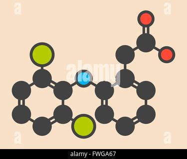 Diclofenac douleur et l'inflammation (AINS) stylisée molécule formule topologique (structure chimique) les atomes sont indiquées comme Banque D'Images