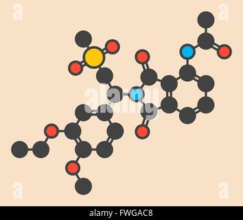 Apremilast psoriasis recherche stylisée molécule pharmaceutique formule topologique (structure chimique) les atomes sont indiquées comme Banque D'Images