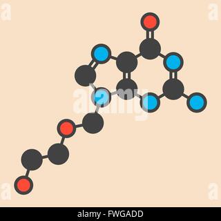 L'acyclovir (Zovirax) molécule médicament antiviral utilisé dans le traitement de l'herpès simplex virus (Feux sauvages) l'herpès zoster (zona) Banque D'Images