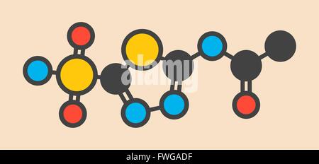 Molécule du médicament diurétique de l'acétazolamide (inhibiteur de l'anhydrase carbonique) formule topologique stylisé (structure chimique) les atomes sont Banque D'Images