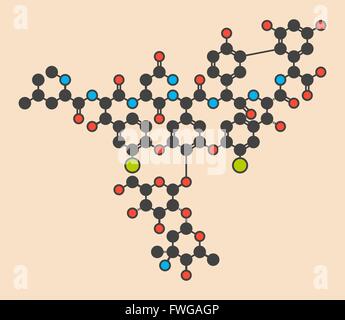 Glycopeptide Vancomycine antibiotique (classe) stylisée molécule formule topologique (structure chimique) les atomes sont indiquées comme Banque D'Images