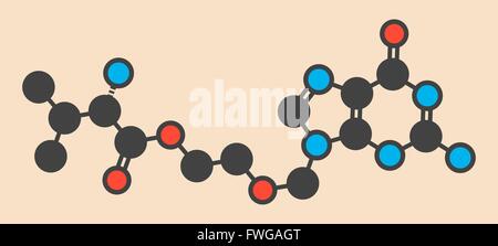 Valaciclovir (valacyclovir) l'infection d'herpès molécule pharmaceutique formule topologique stylisé (structure chimique) les atomes sont indiquées comme Banque D'Images