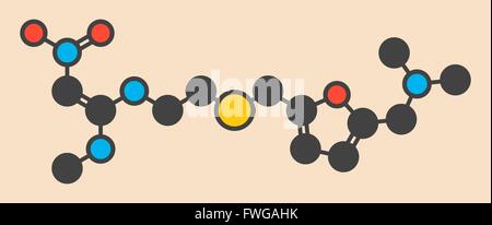 La ranitidine ulcère peptique molécule pharmaceutique bloque la production d'acide d'estomac formule topologique stylisé (structure chimique) Banque D'Images