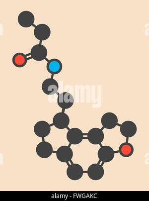Ramelteon insomnie molécule pharmaceutique formule topologique stylisé (structure chimique) les atomes sont représentés par des cercles de couleur : Banque D'Images