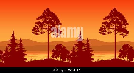 Paysage transparent, arbres sur Banque du Lac de montagne Illustration de Vecteur