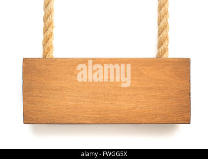 Hanging pancarte isolé sur fond blanc Banque D'Images