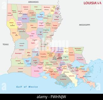 Carte administrative de la Louisiane Illustration de Vecteur