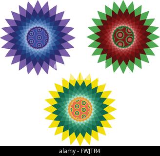 L'univers coloré et gai, hypnotique, mandalas de fleurs avec des dégradés de couleurs et de contrastes Illustration de Vecteur