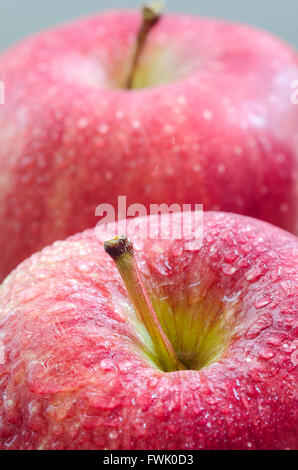 Wet pomme Red Delicious en vue en gros,soft focus. Banque D'Images