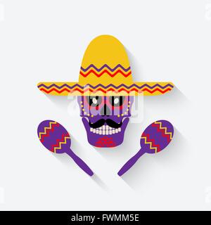 Concept pour le Jour des morts. crâne en sucre en sombrero avec les maracas - vector illustration EPS 10. Illustration de Vecteur