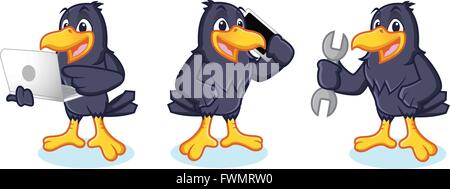 Crow Mascot avec téléphone Illustration de Vecteur