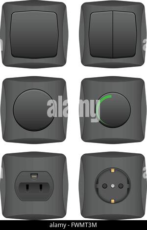 Interrupteur électrique fixé sur un fond blanc. Vector illustration. Illustration de Vecteur