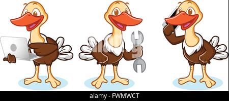 Mascotte autruche Vector avec téléphone Illustration de Vecteur