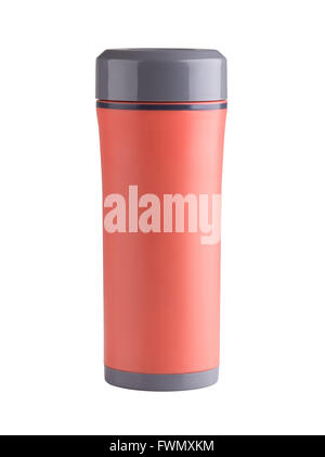 Thermos couleur orange isolé sur fond blanc Banque D'Images