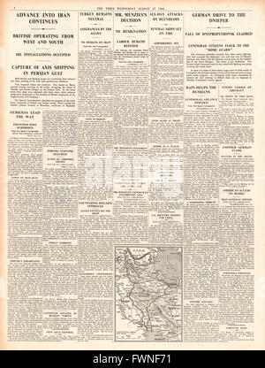 1941 page 4 les temps de capture de l'armée allemande ville de Dnipropetrovsk et de RAF et de la Royal Navy en action en Iran Banque D'Images