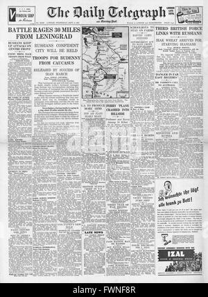 1941 front page Daily Telegraph Armée allemande des avances sur Leningrad Banque D'Images