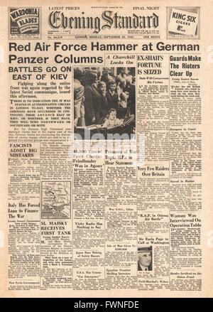 1941 front page Evening Standard force aérienne russe attaque contre les colonnes de tanks allemands Banque D'Images