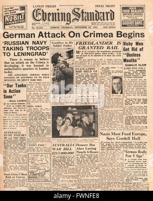 1941 front page Evening Standard de l'armée allemande attaque lancement en Crimée Banque D'Images