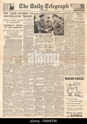 1941 front page Daily Telegraph bataille fait rage autour de Leningrad Banque D'Images