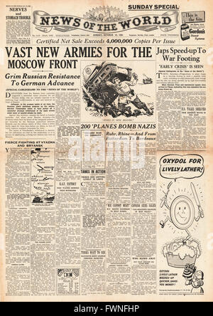 1941 front page News du monde la Russie l'envoi se réserve et RAF bombarder l'Allemagne et les ports de la Manche Banque D'Images