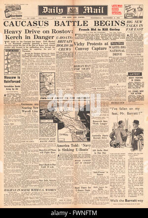 1941 front page Daily Mail bataille pour le Caucase Banque D'Images